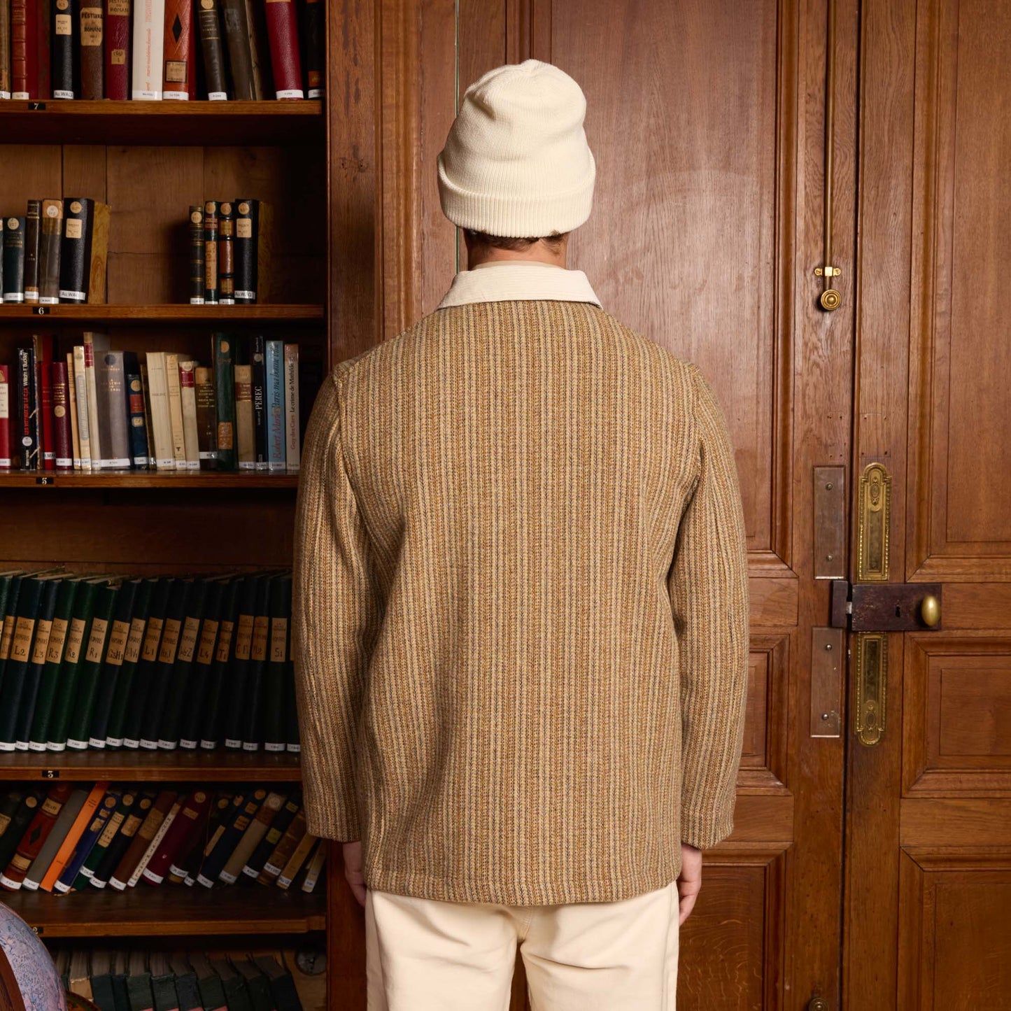 Beige patterned wool work jacket
