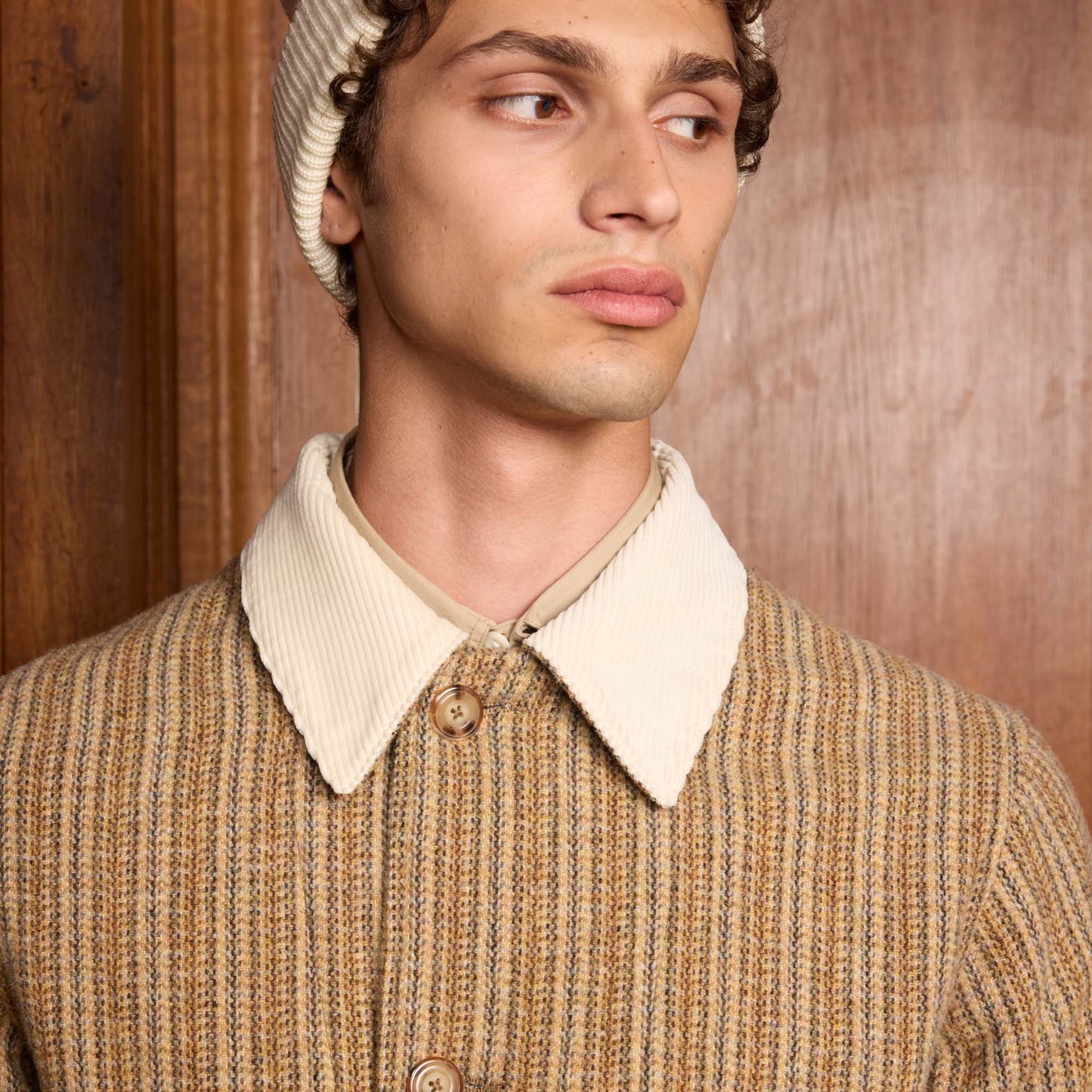 Beige patterned wool work jacket