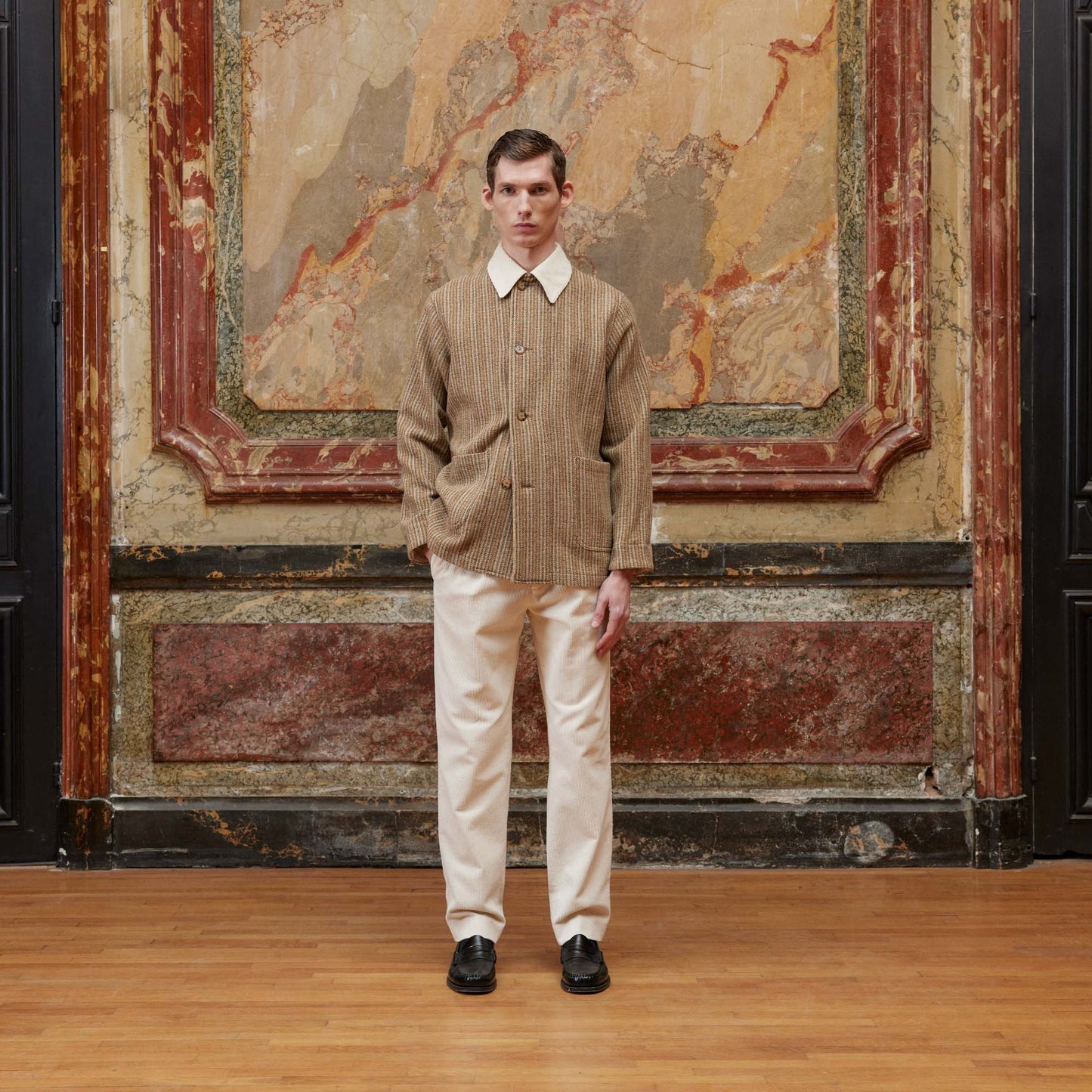 Beige patterned wool work jacket