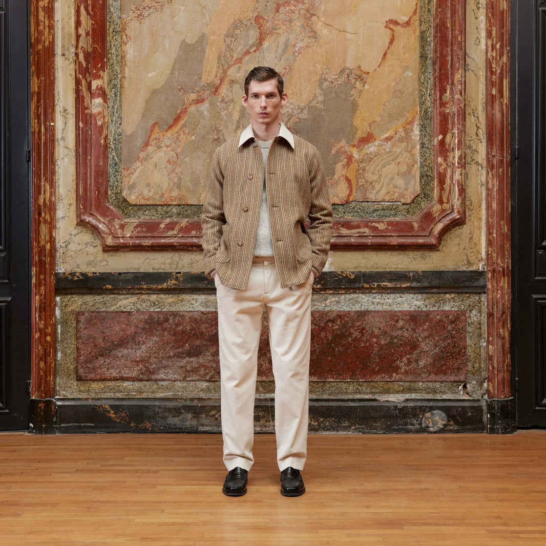 Veste de travail en laine beige à motifs