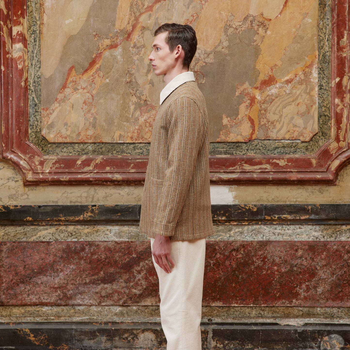 Beige patterned wool work jacket