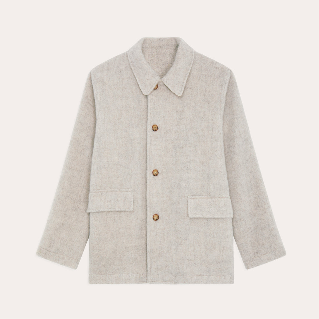 Veste de travail en laine shaggy dog gris clair chiné