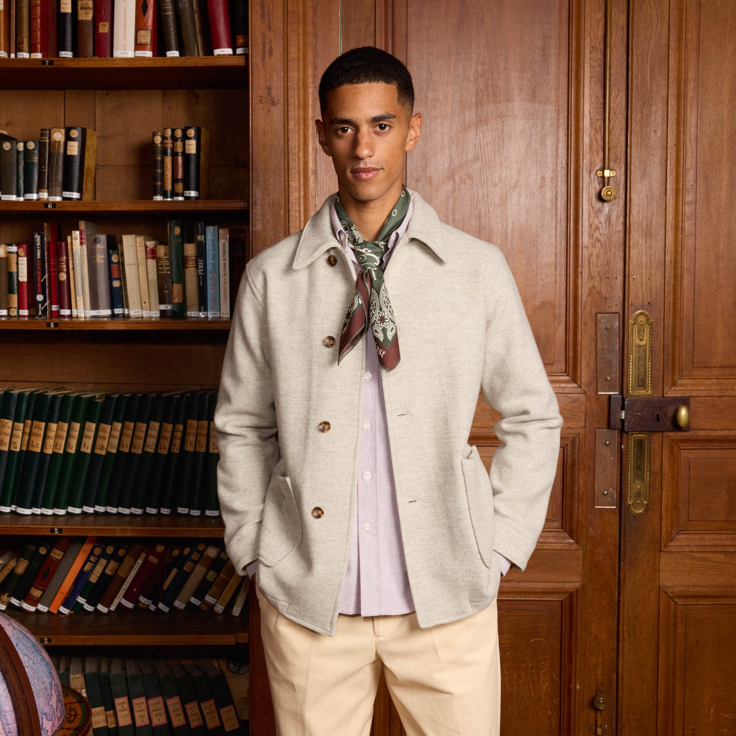 Veste de travail en laine écru chinée