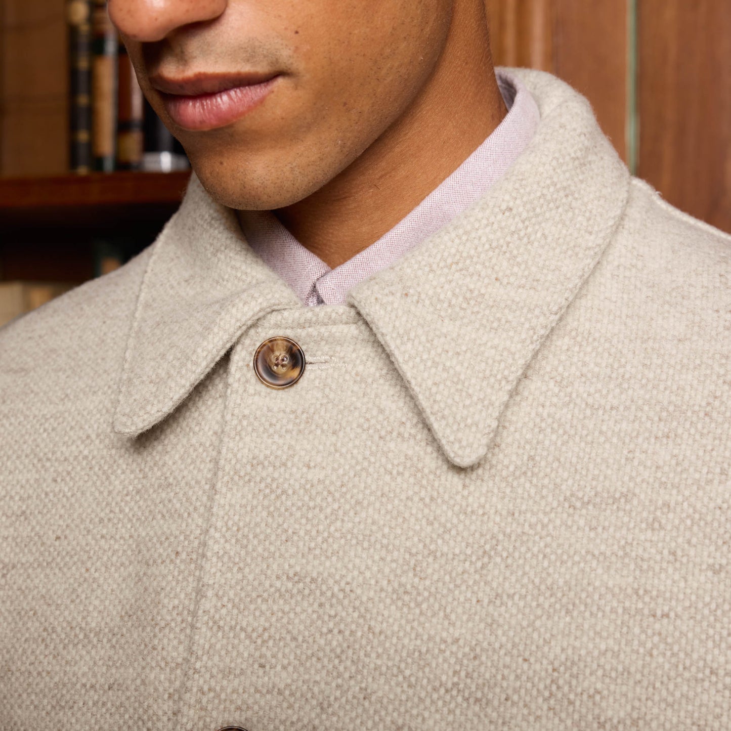 Veste de travail en laine écru chinée