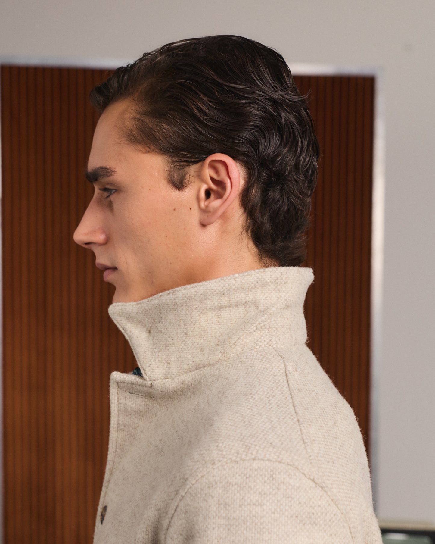 Ecru flecked wool work jacket
