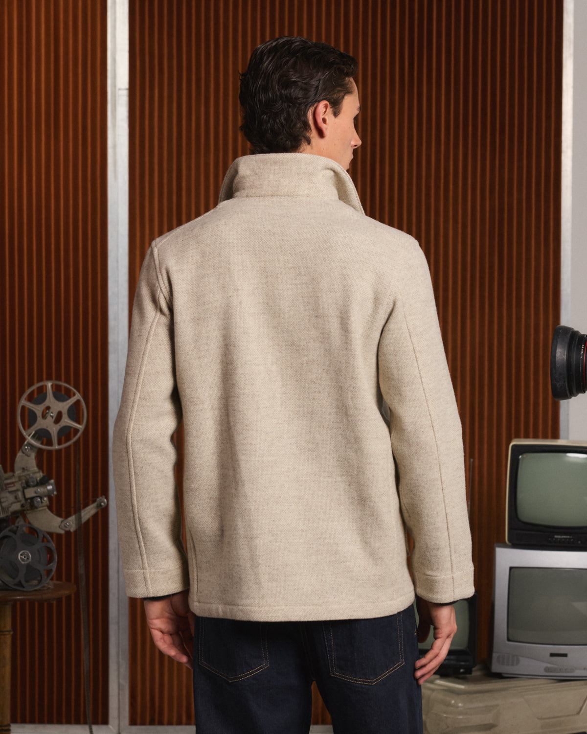 Ecru flecked wool work jacket