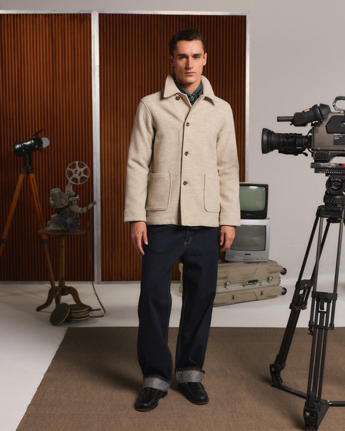 Ecru flecked wool work jacket