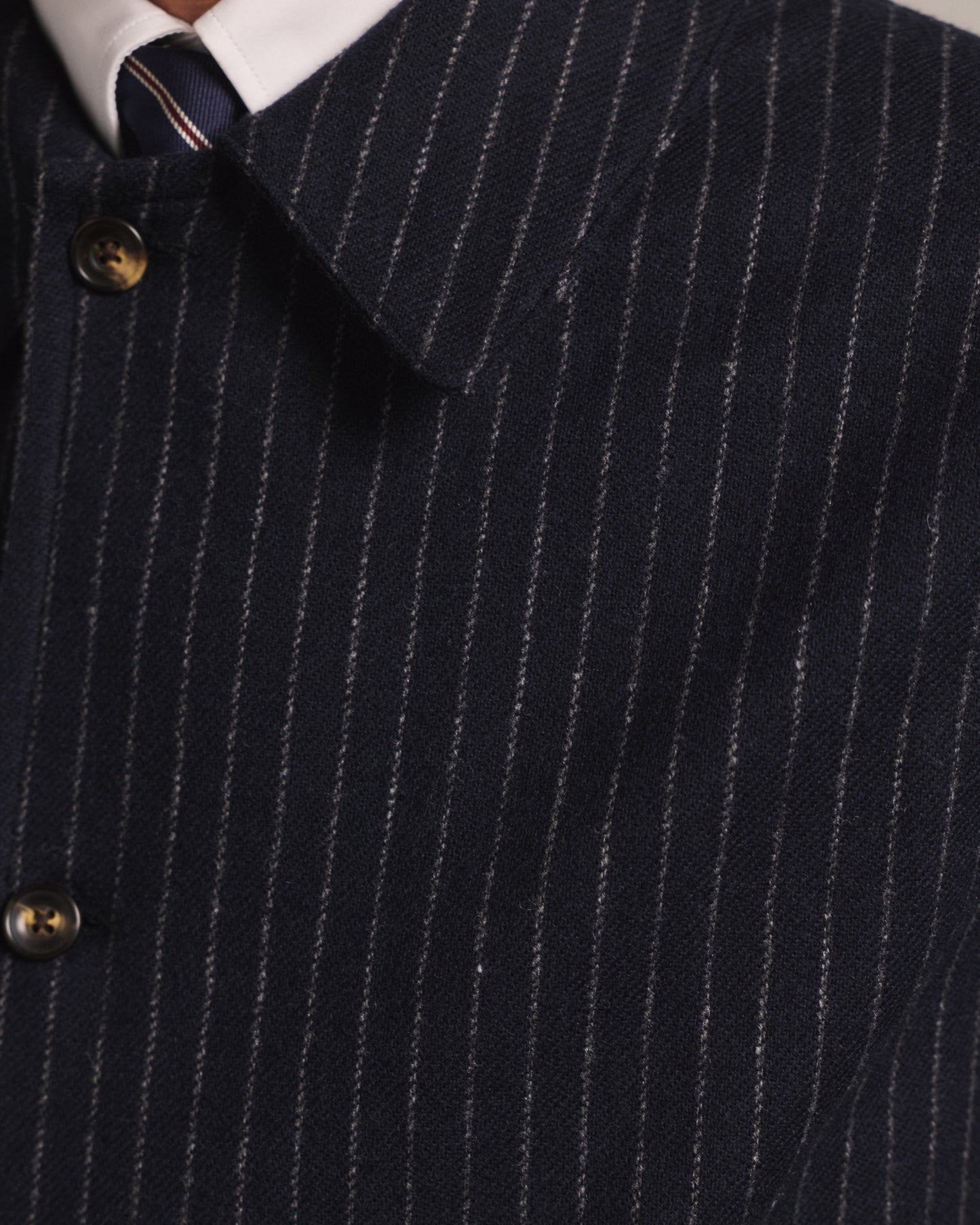 Work jacket in navy blue virgin wool with chalk stripes
