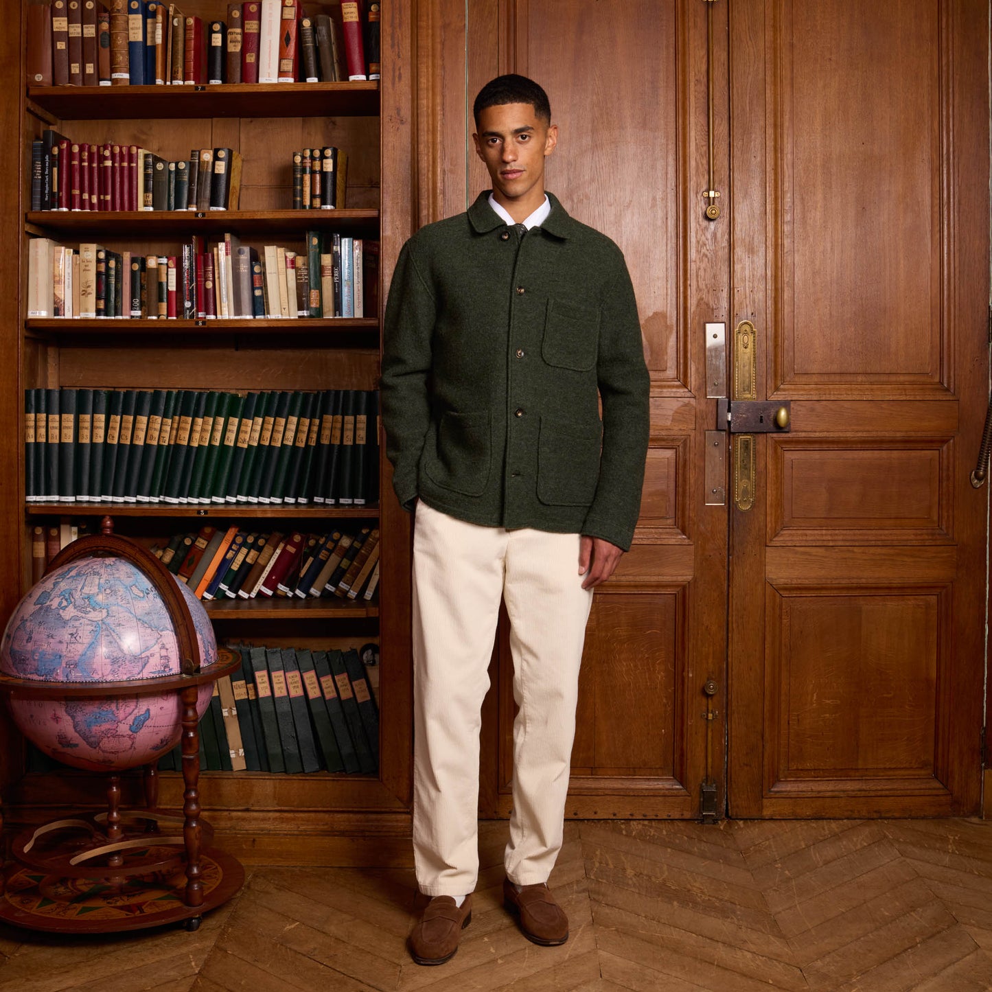 Veste de travail en laine bouillie verte