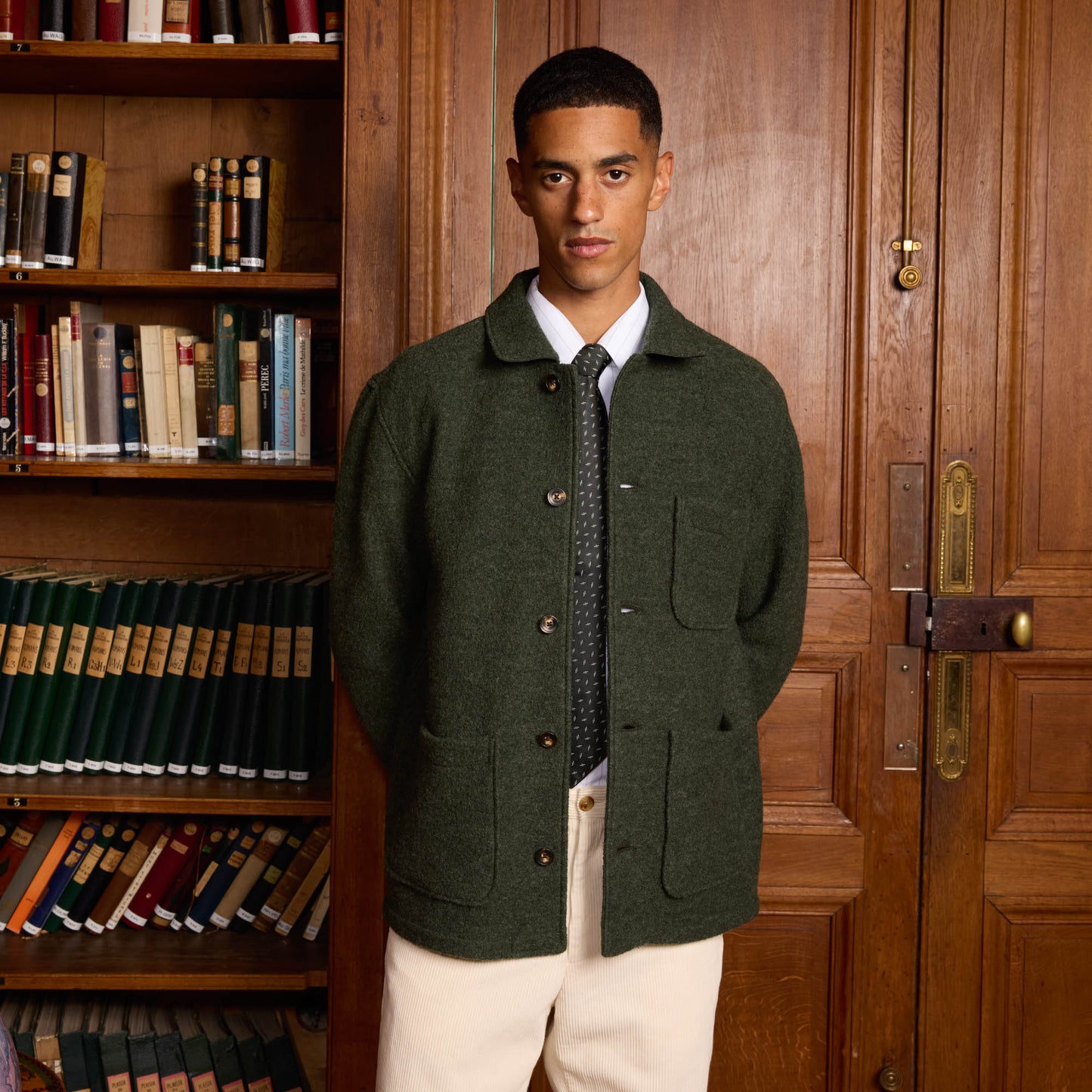 Veste de travail en laine bouillie verte