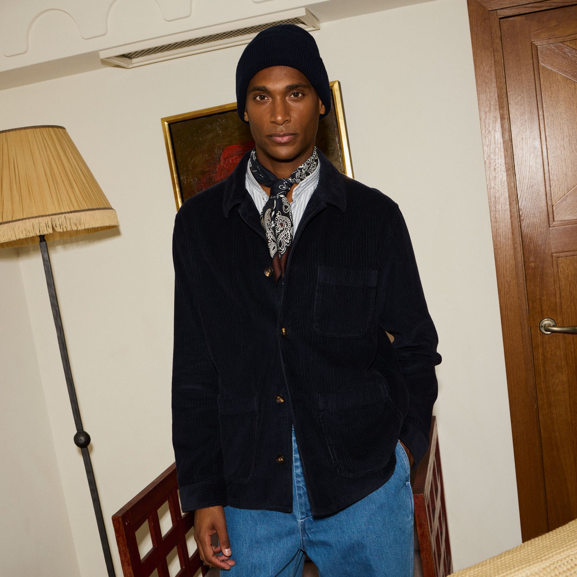 Veste de travail en velours épais marine