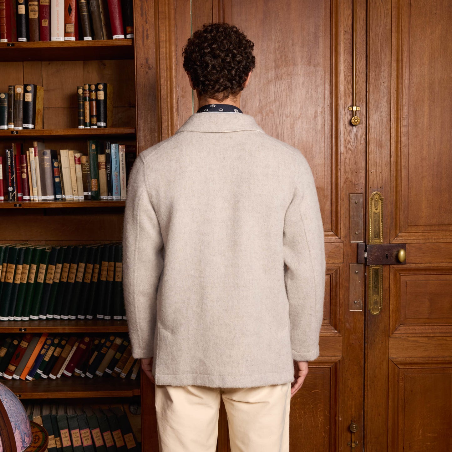 Veste de travail en laine shaggy dog beige chiné