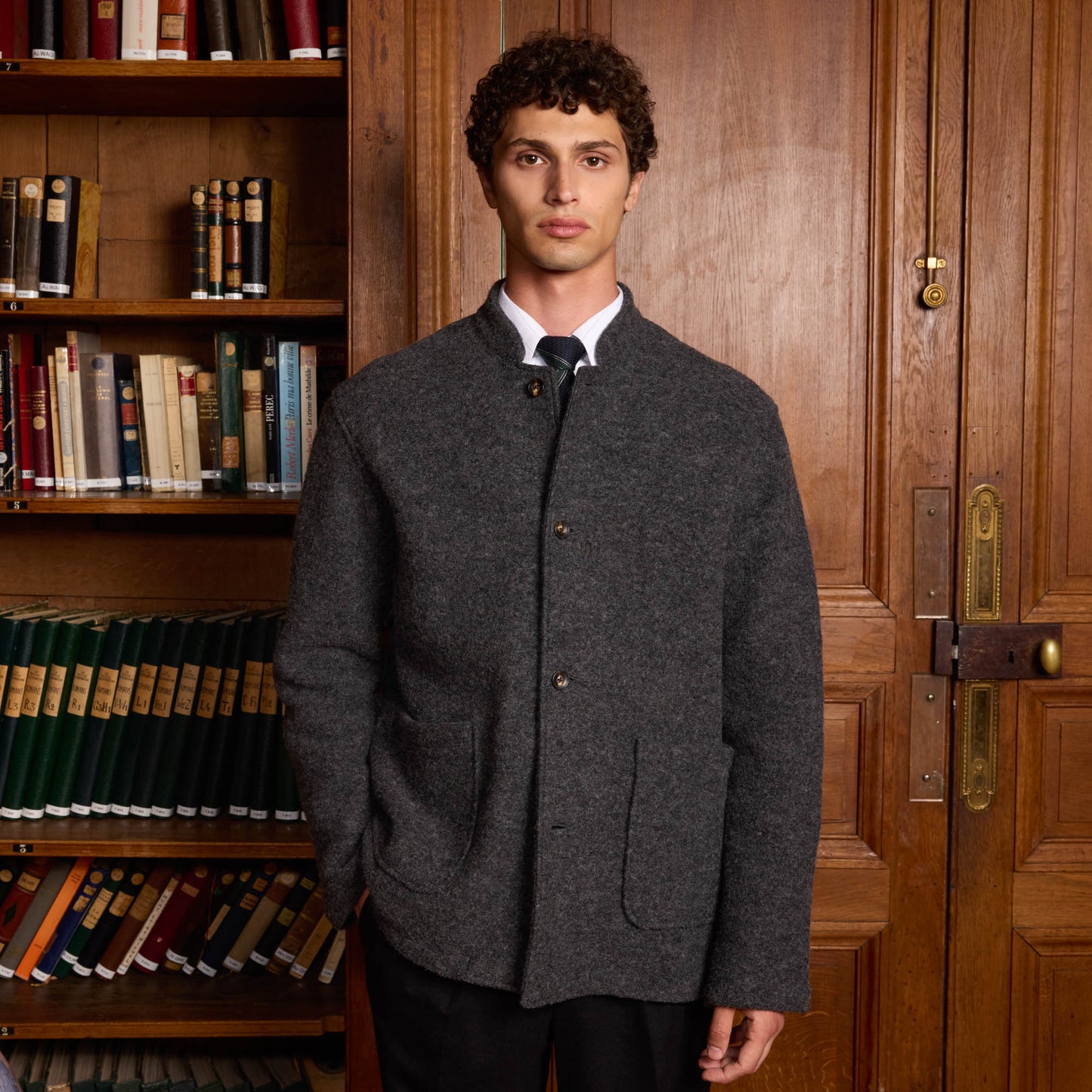 Grey boiled wool work jacket