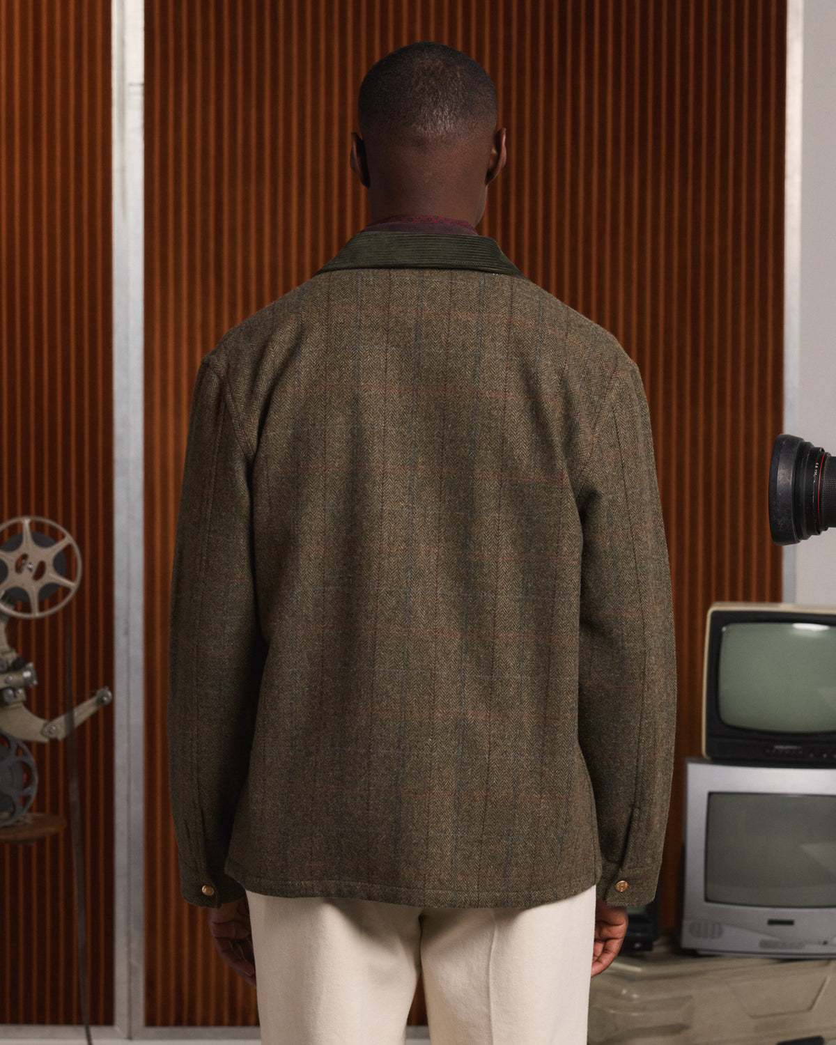 Veste en tweed de laine verte à chevrons