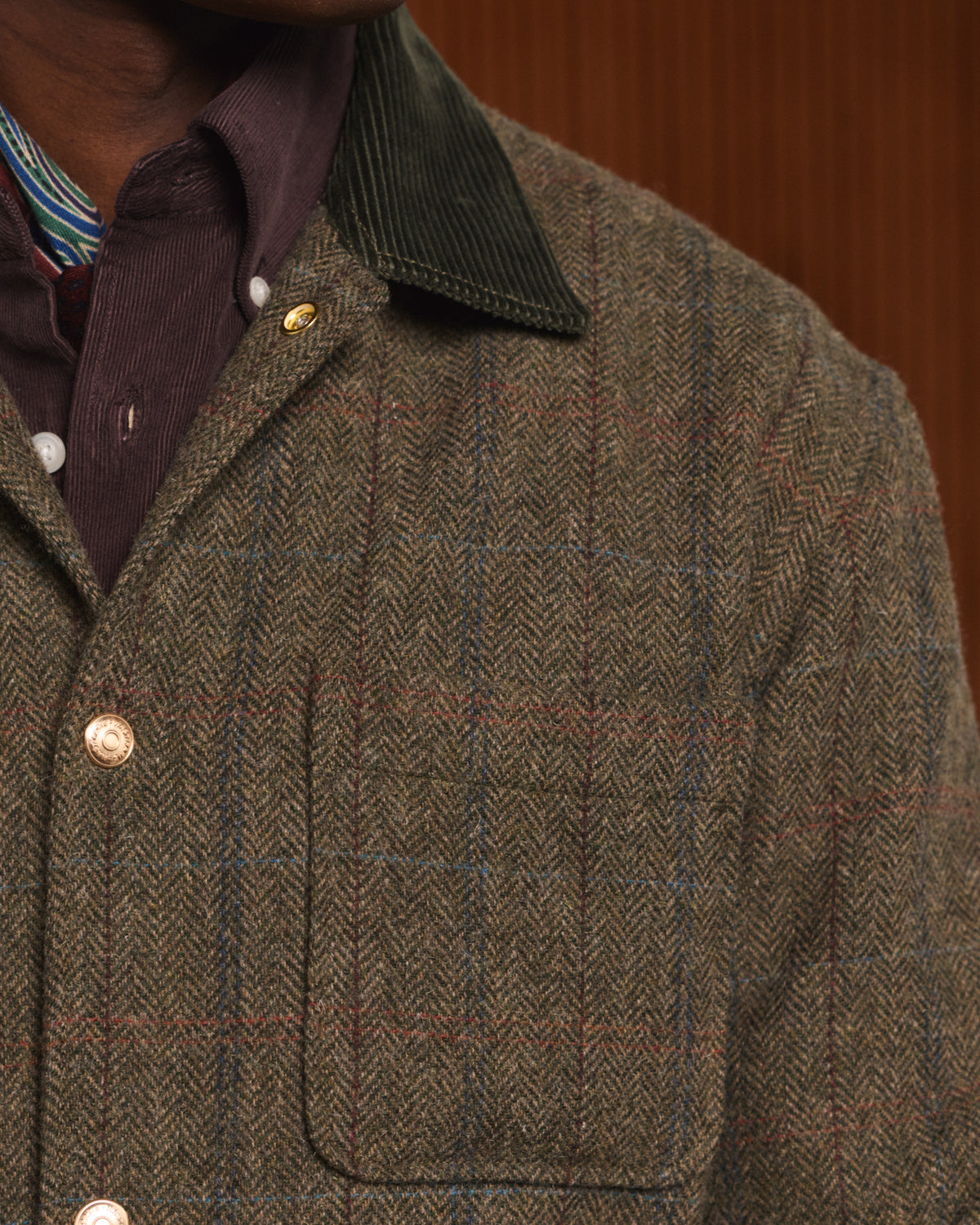 Veste en tweed de laine verte à chevrons