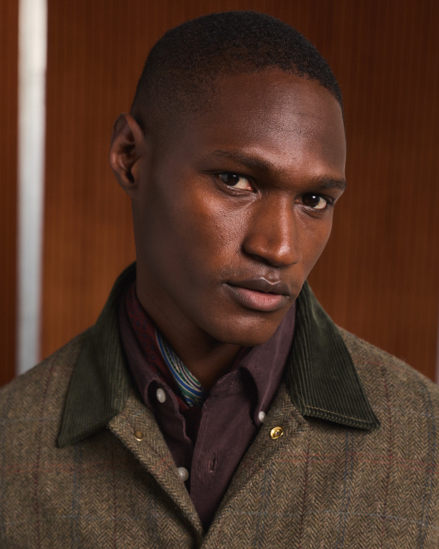 Veste en tweed de laine verte à chevrons