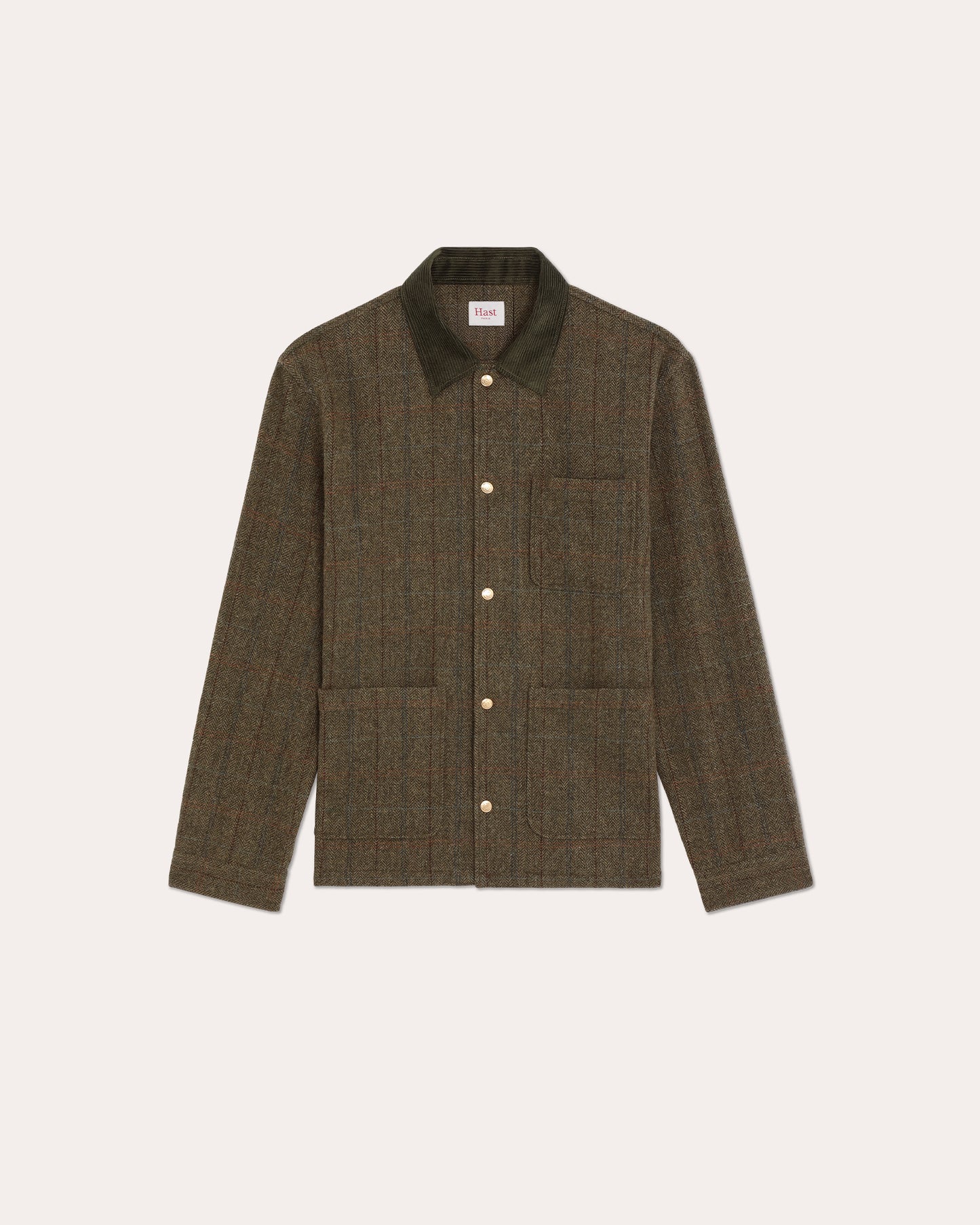Veste en tweed de laine verte à chevrons
