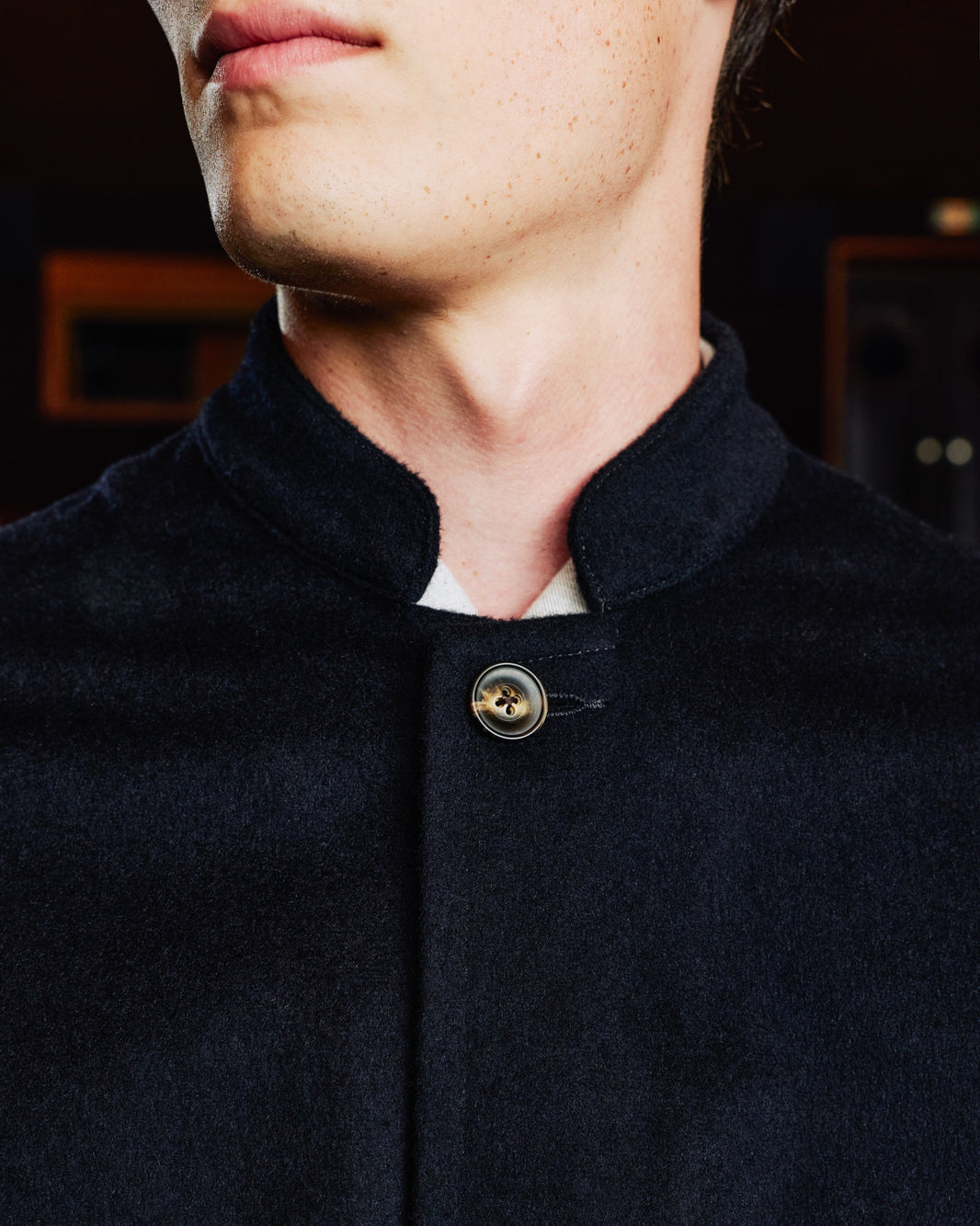 Veste de travail col officier en laine Loden marine