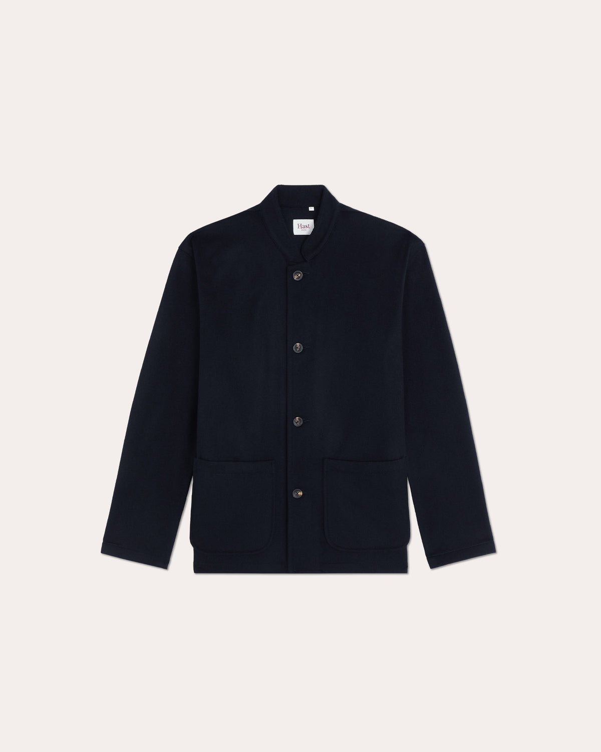 Navy Loden wool work jacket with band collar