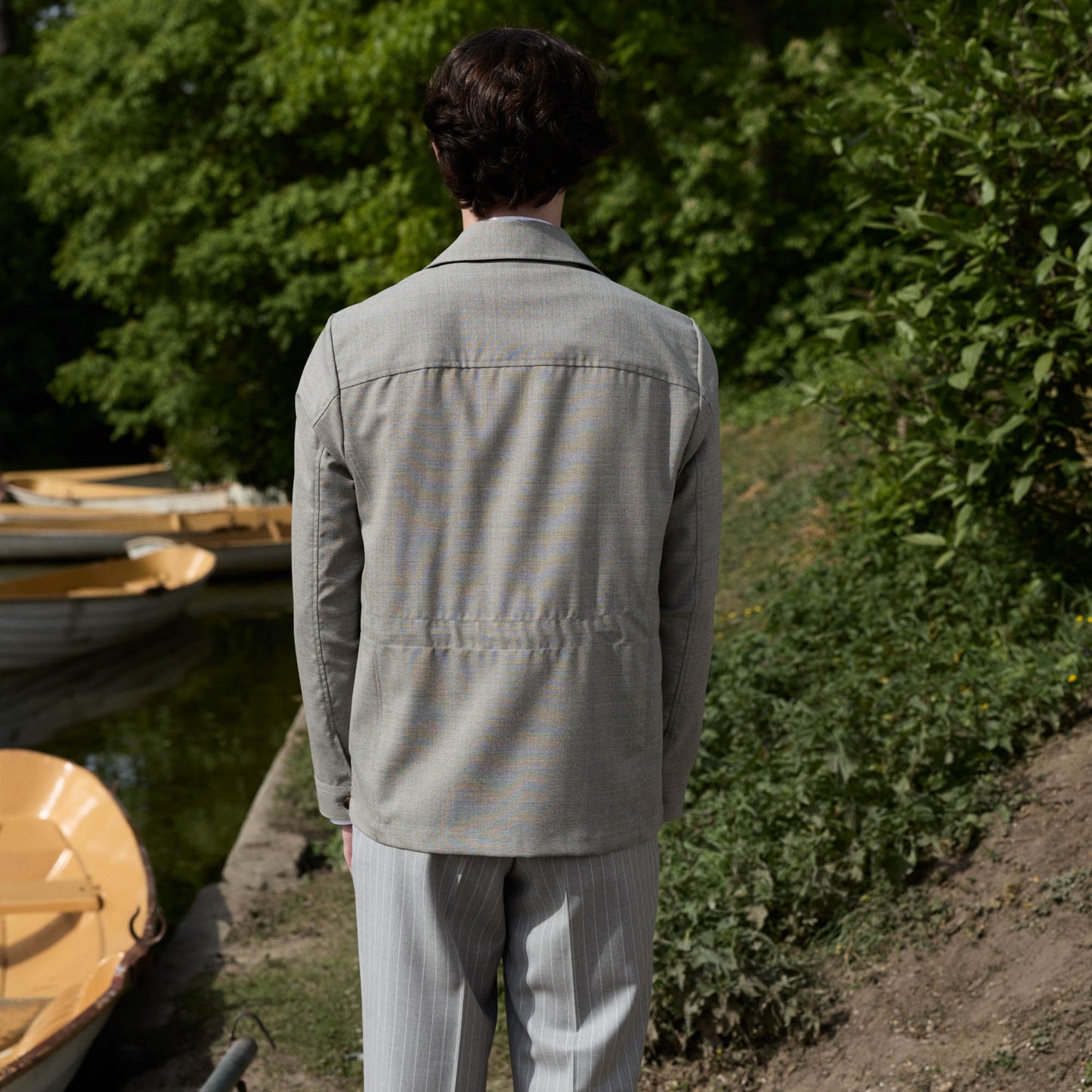 Veste atelier en laine froide sable