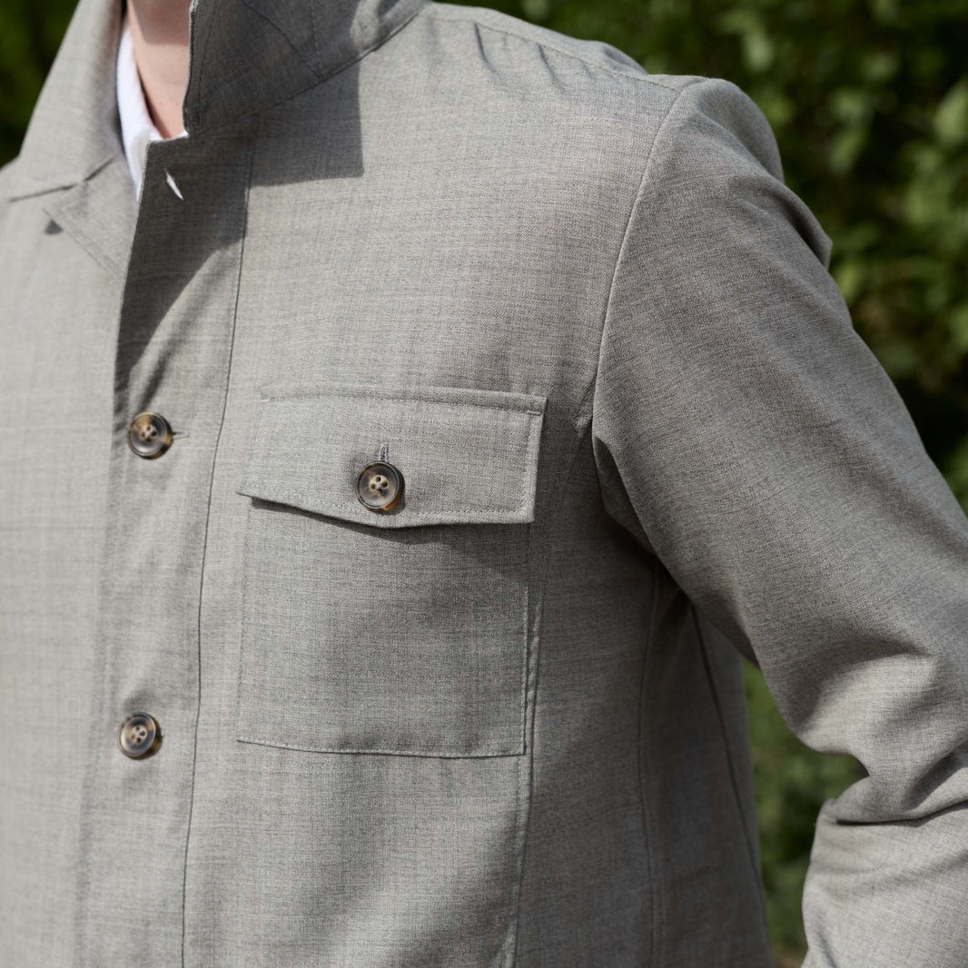 Veste atelier en laine froide sable