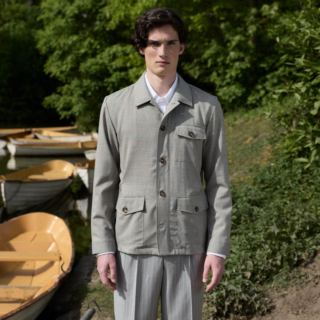 Veste utilitaire en laine froide sable
