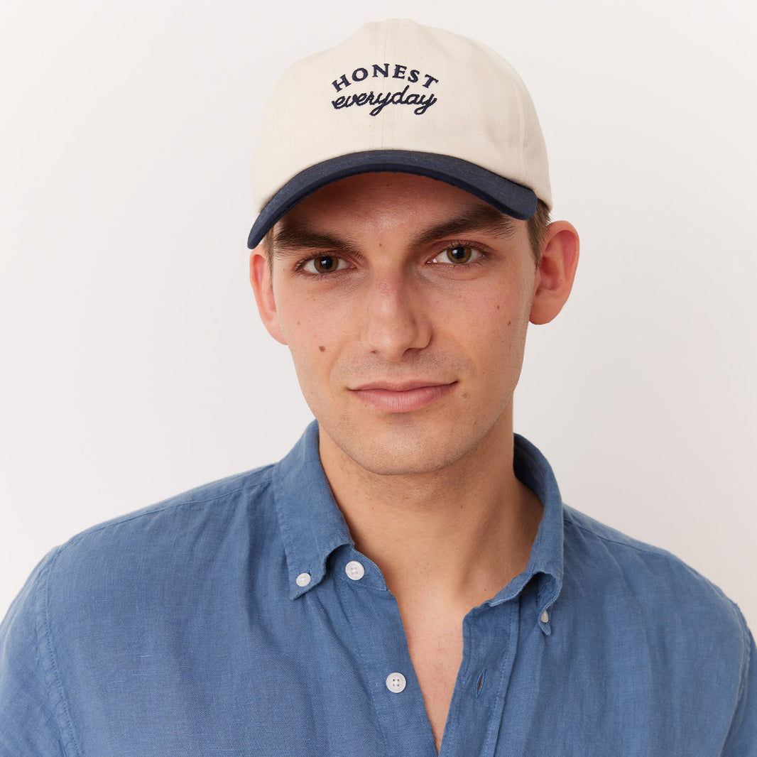 Embroidered ecru and navy cap