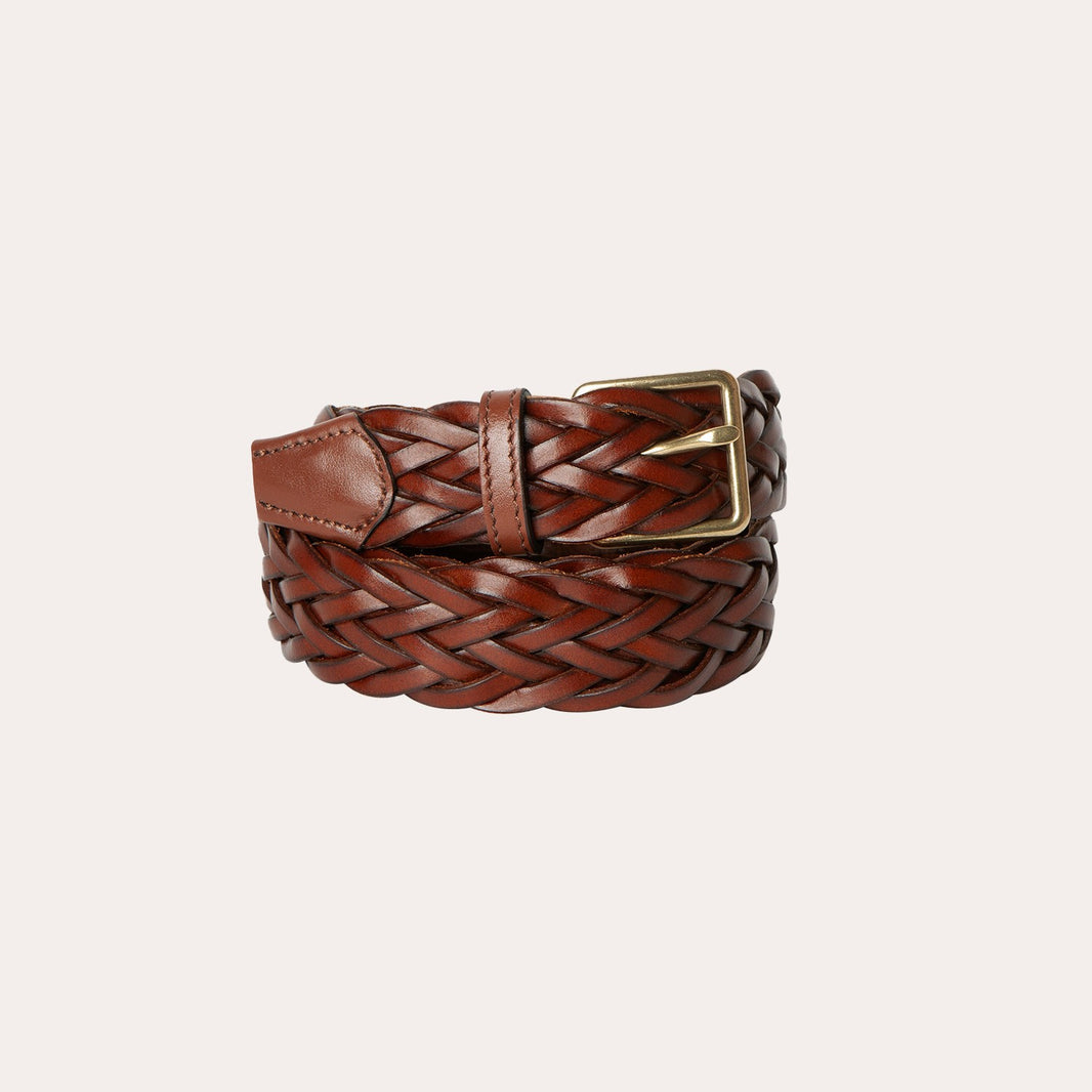 Brown braided Italian leather belt