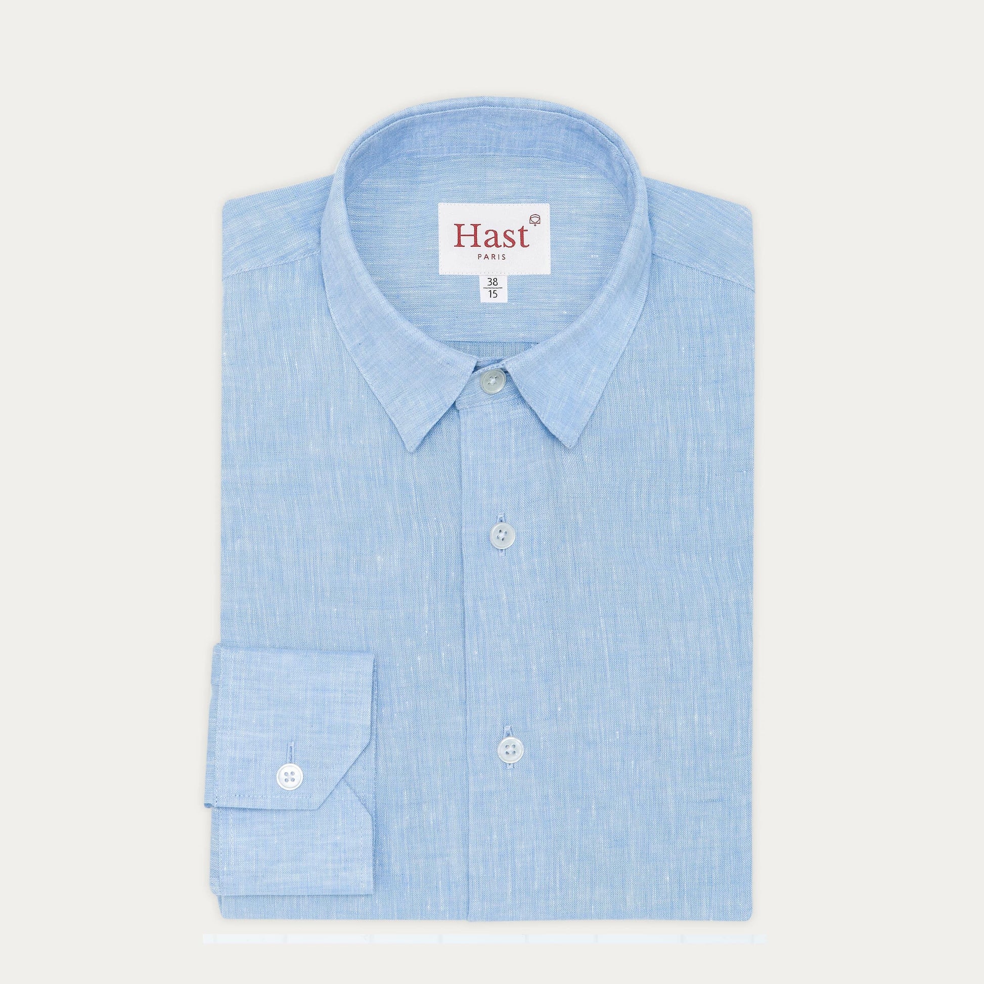 Chemise cintrée en lin texturée bleue