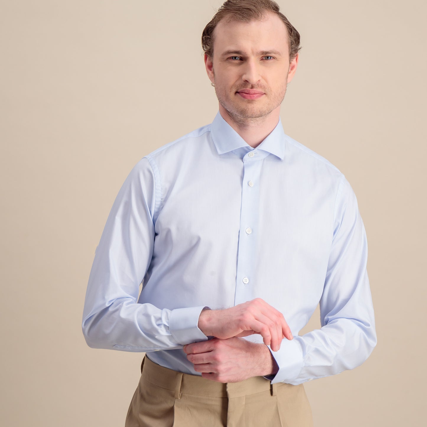Fitted shirt in natural stretch blue twill