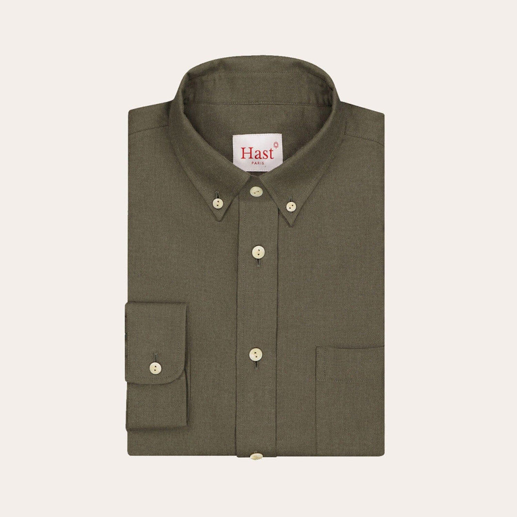 Chemise en flanelle de coton et laine kaki