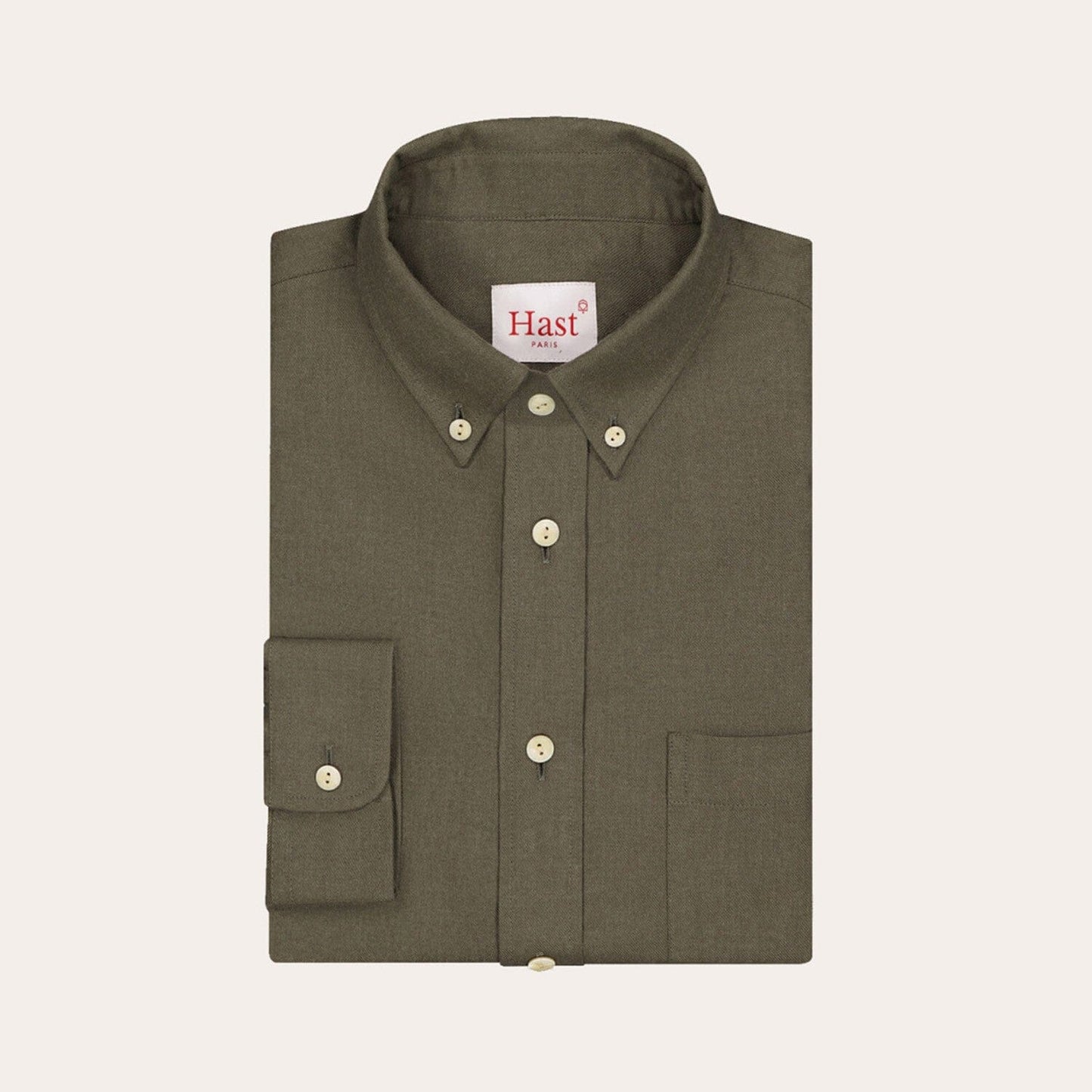 Chemise en flanelle de coton et laine kaki