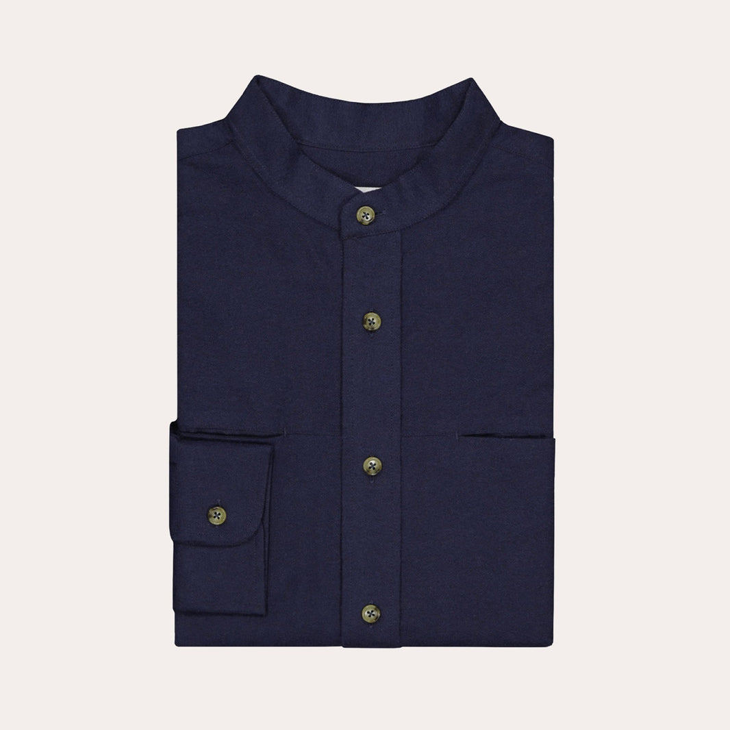 Navy cotton and tencel flannel shirt