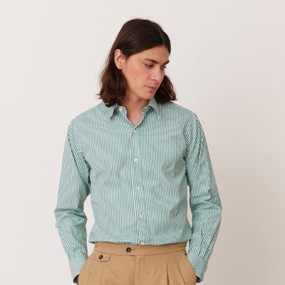 White and green striped poplin shirt