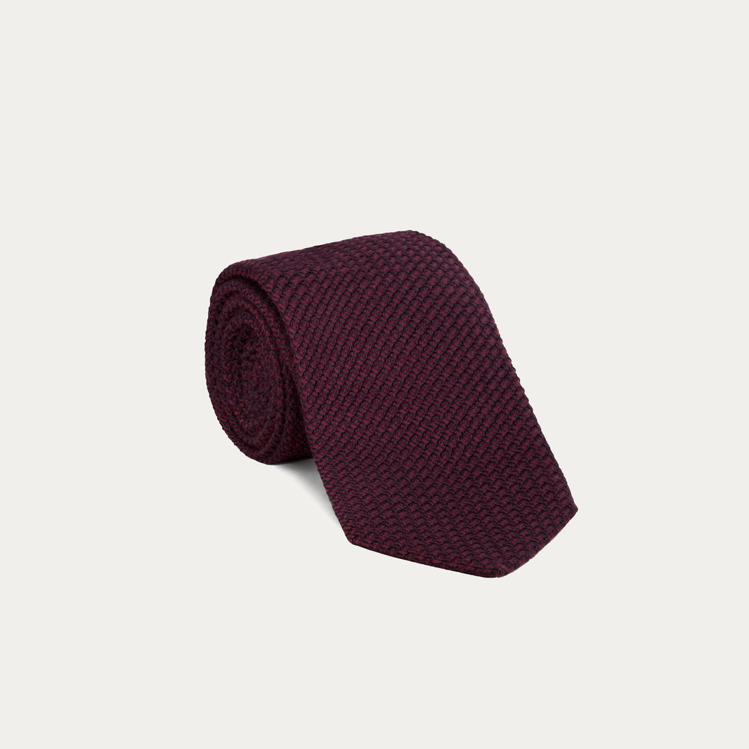 Cravate bordeaux en grenadine de soie et coton