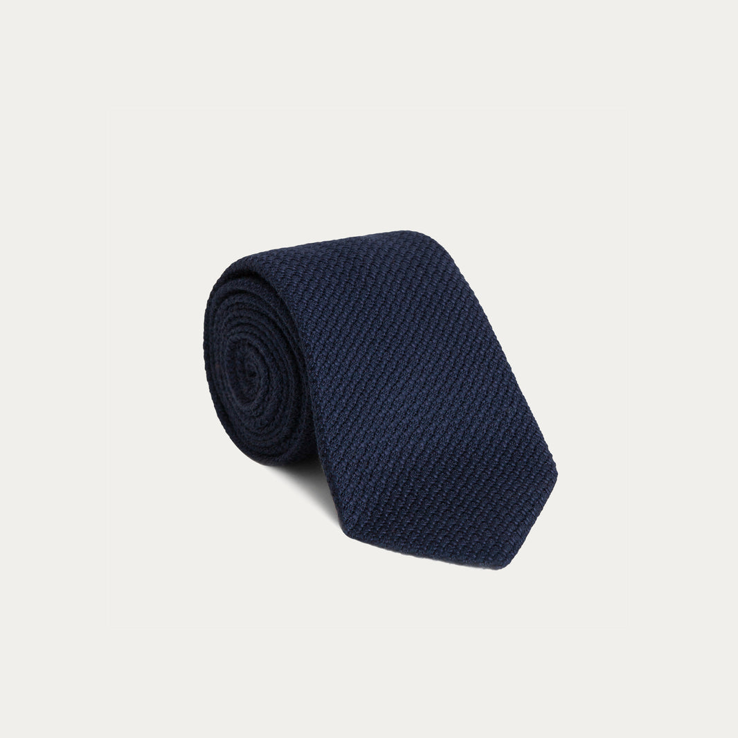 Cravate bleu marine en grenadine de soie et coton