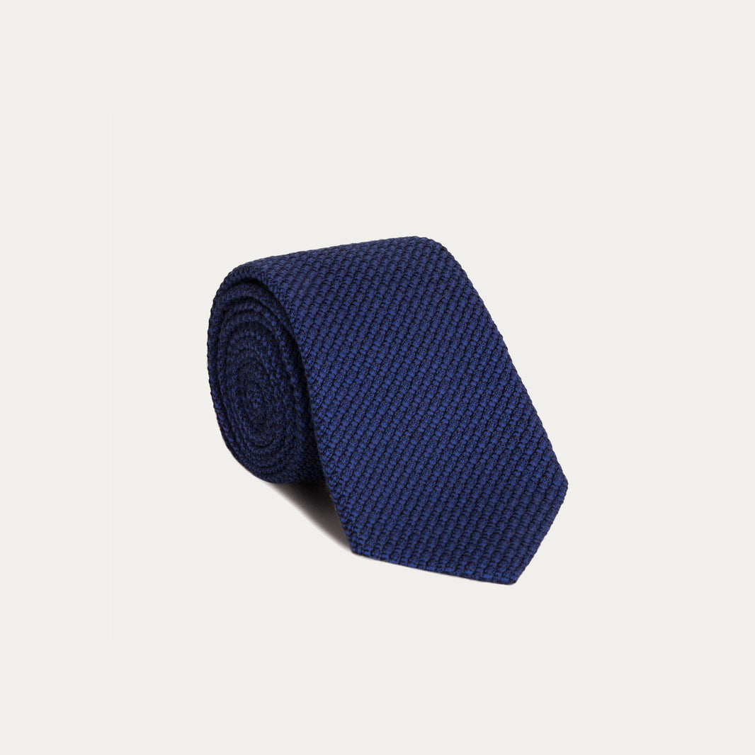 Cravate bleue en grenadine de soie et coton