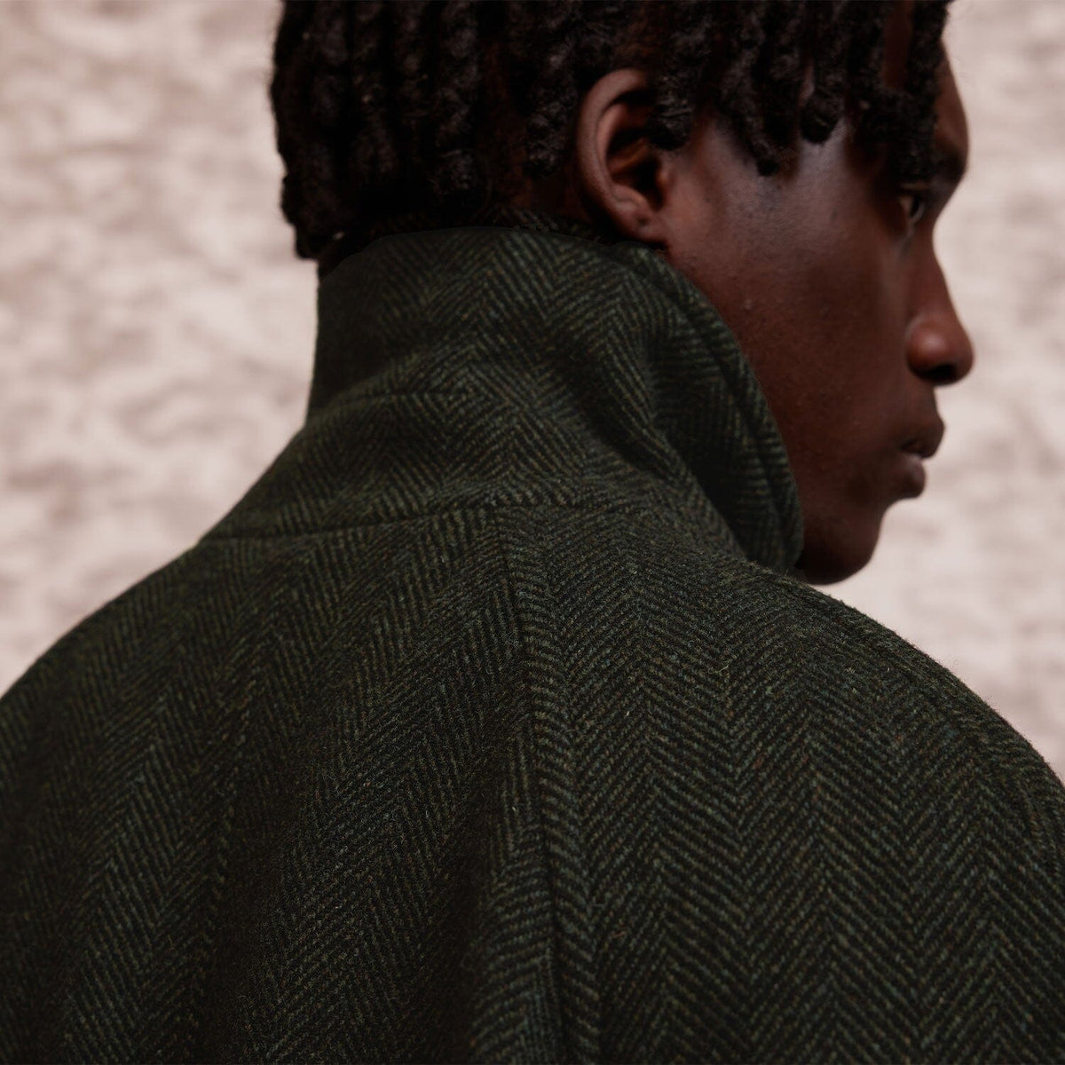 Green herringbone virgin wool balmacaan coat | Hast – Hast Paris