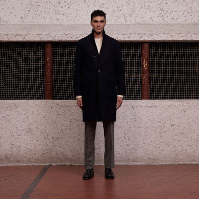 Navy wool coat with tailored collar