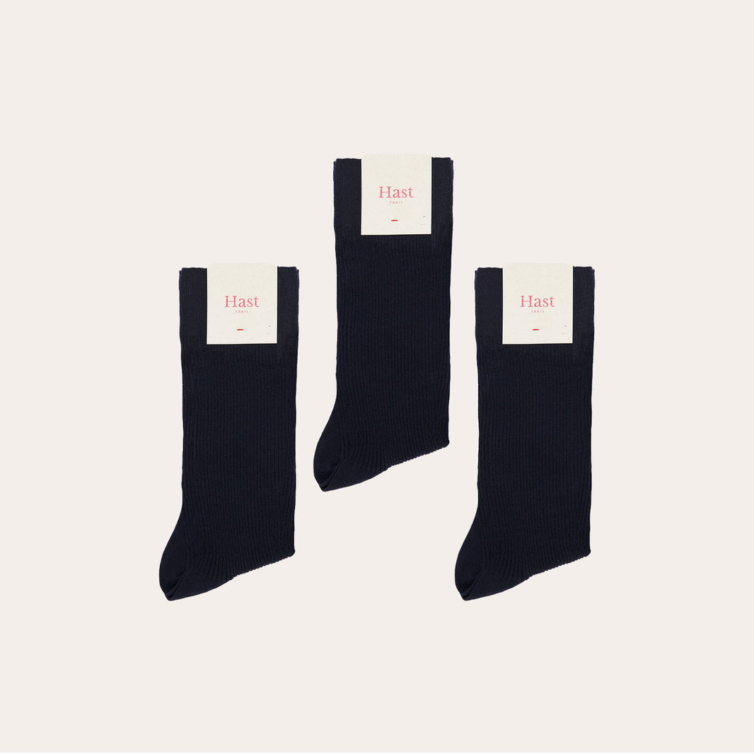 Pack of three navy merino wool socks