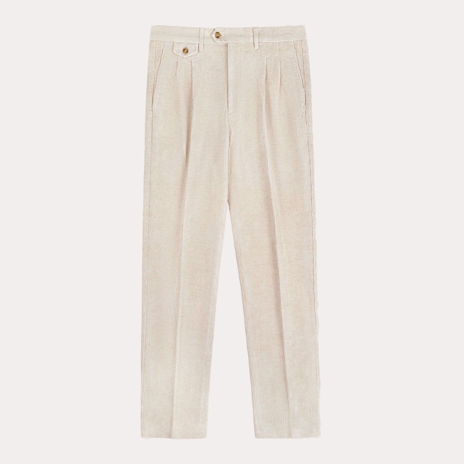 Pantalon à double plis en velours de coton et lin écru