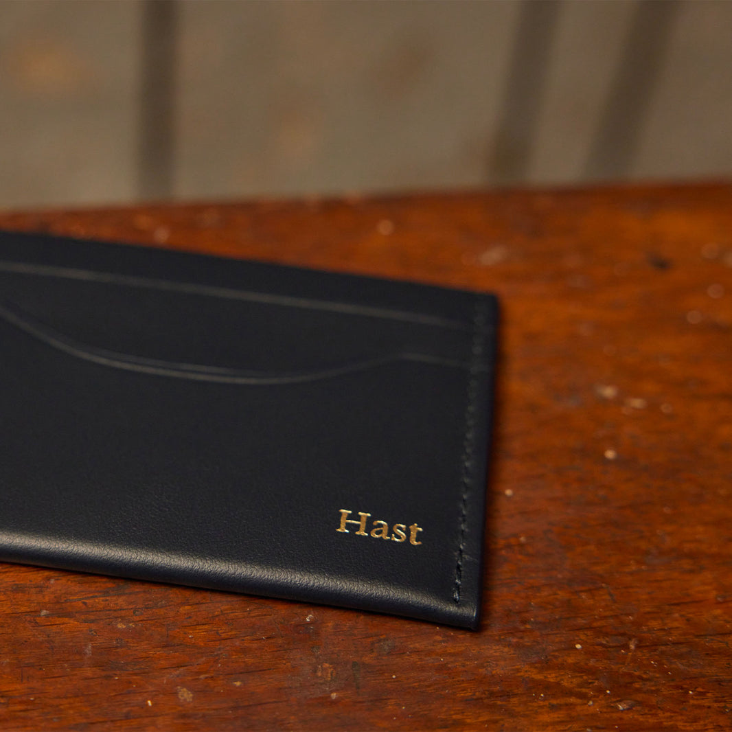 Navy smooth leather card holder