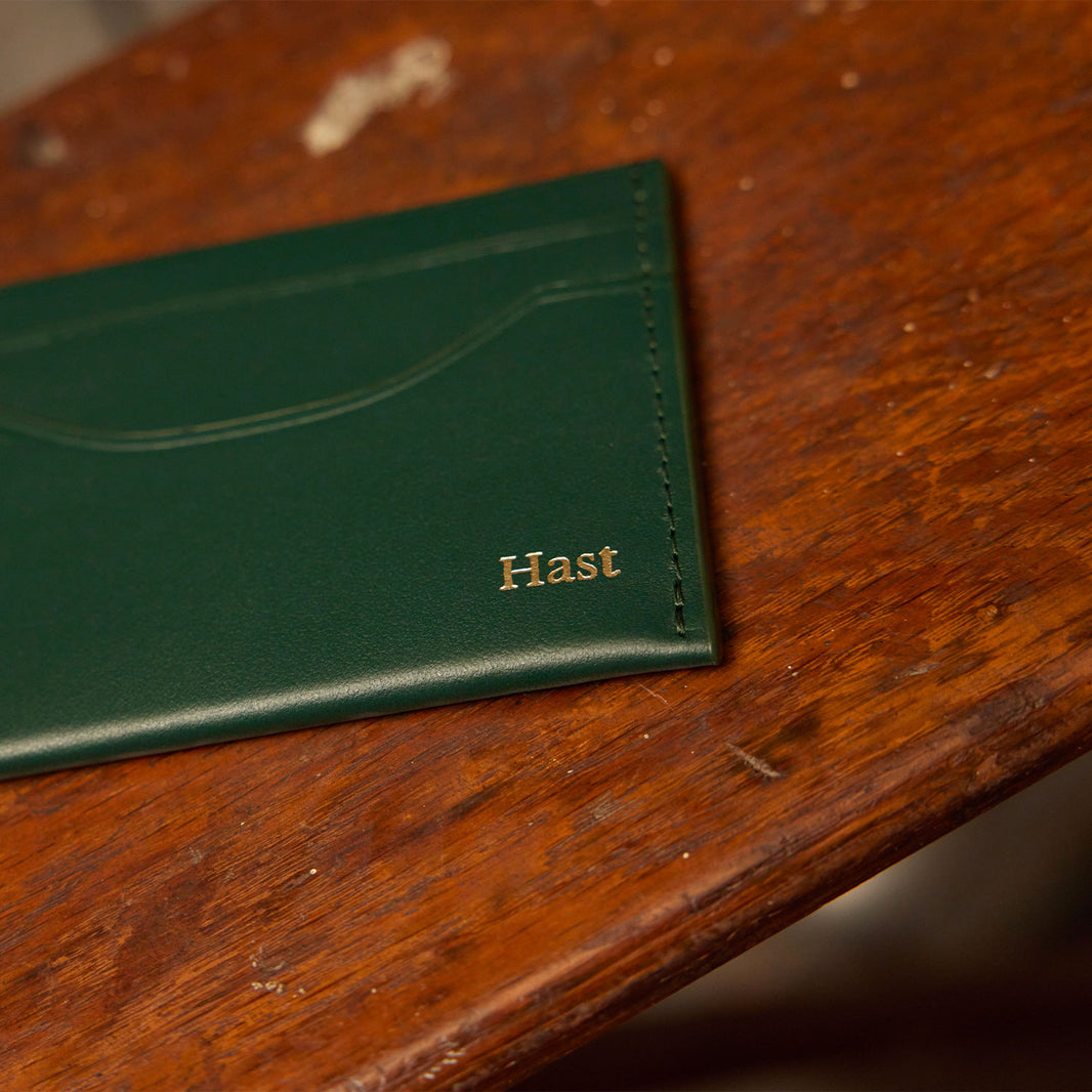 Green smooth leather card holder