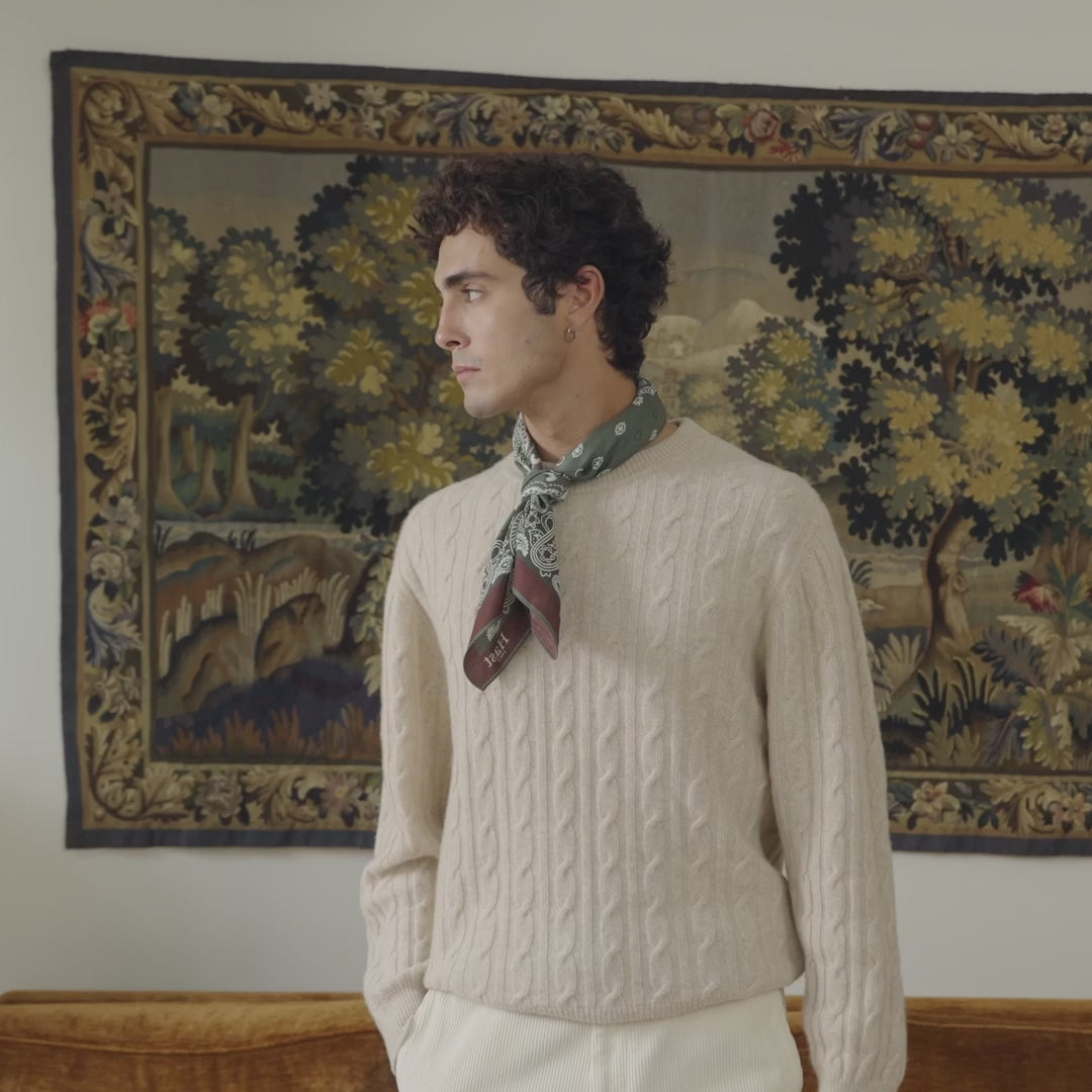 Pull torsadé en laine mérinos écru