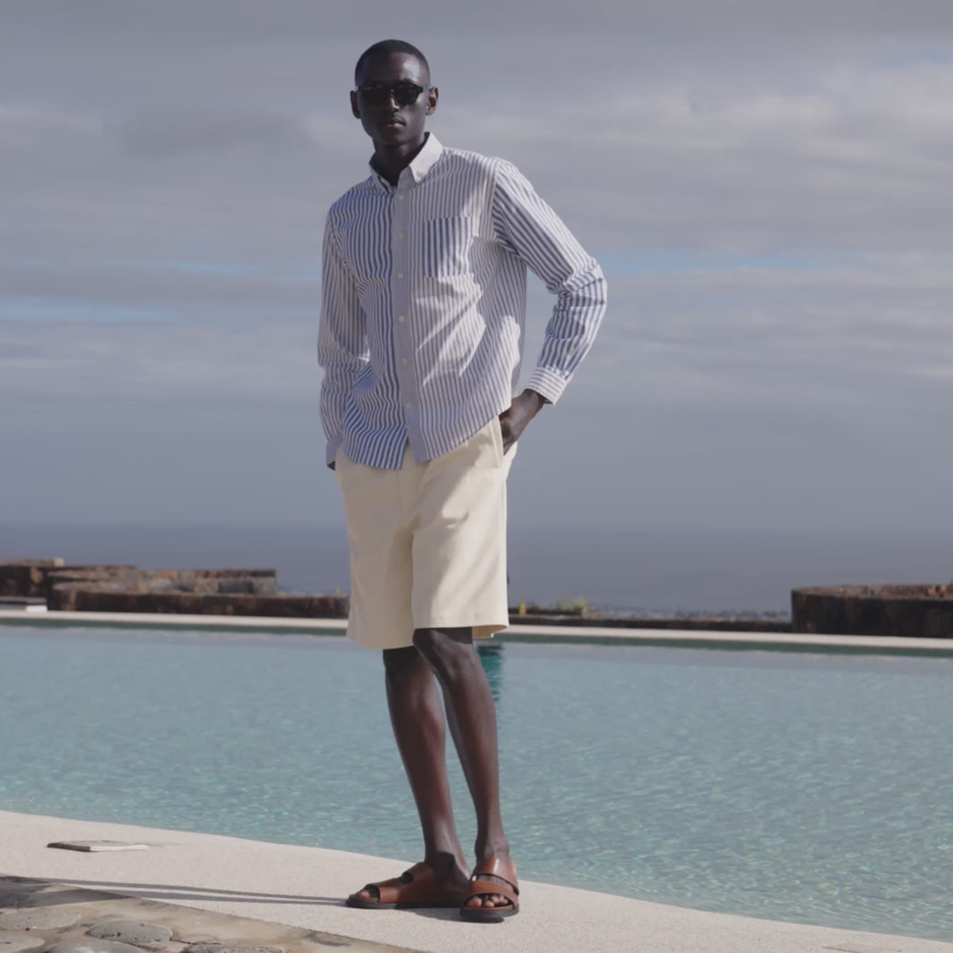 Blue striped cotton and linen shirt