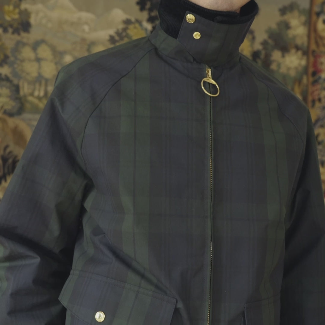 Blouson en coton ciré à motif tartan