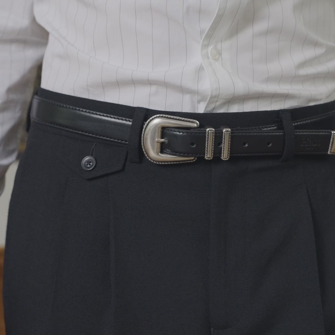 Ceinture western en cuir de taureau noir