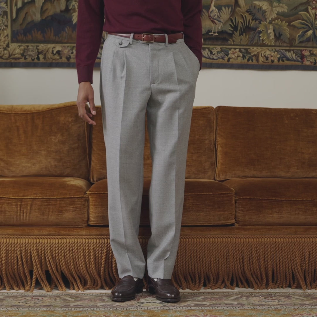 Pantalon double plis flanelle laine grise