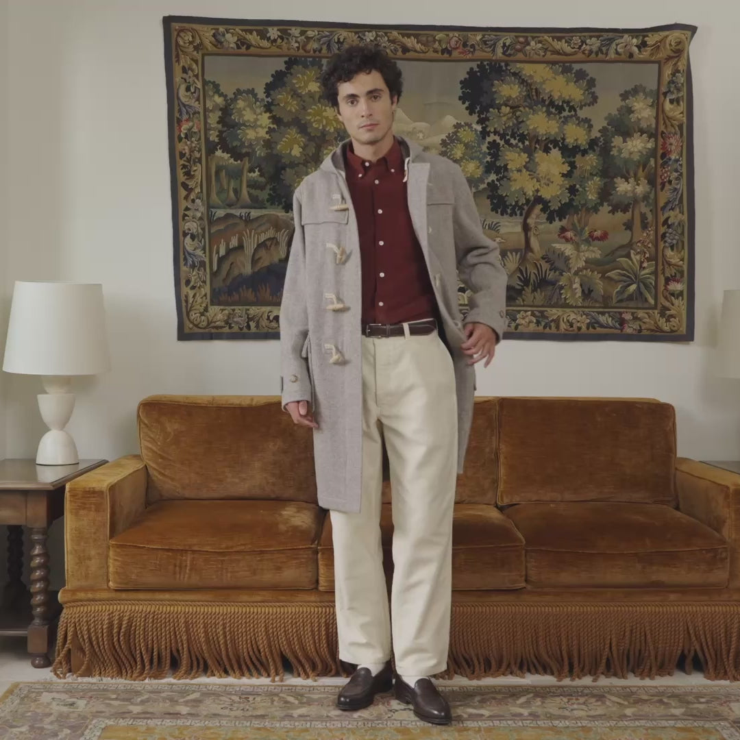 Duffle-coat laine chevrons écru et beige