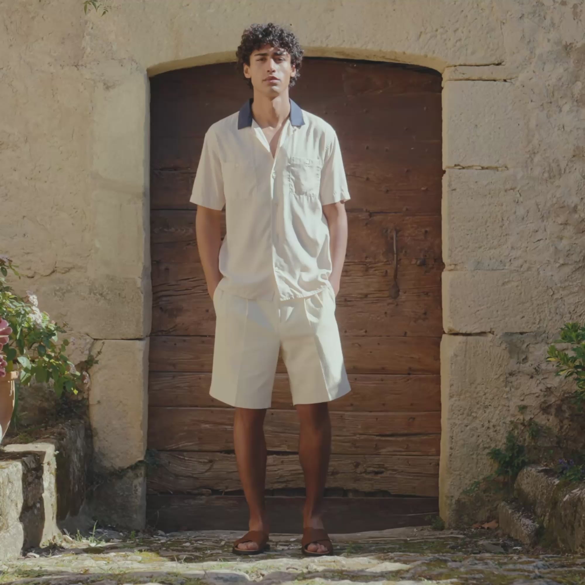 Chemise manches courtes tencel écrue